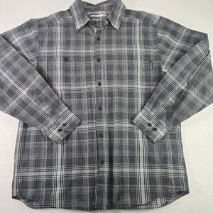 Men’s Wolverine Gray Plaid Long Sleeve Button Up Shirt Size Large EUC